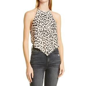 New w/Tag Alice & Olivia Frenchie Leopard Print Back Tie Halter Top Medium